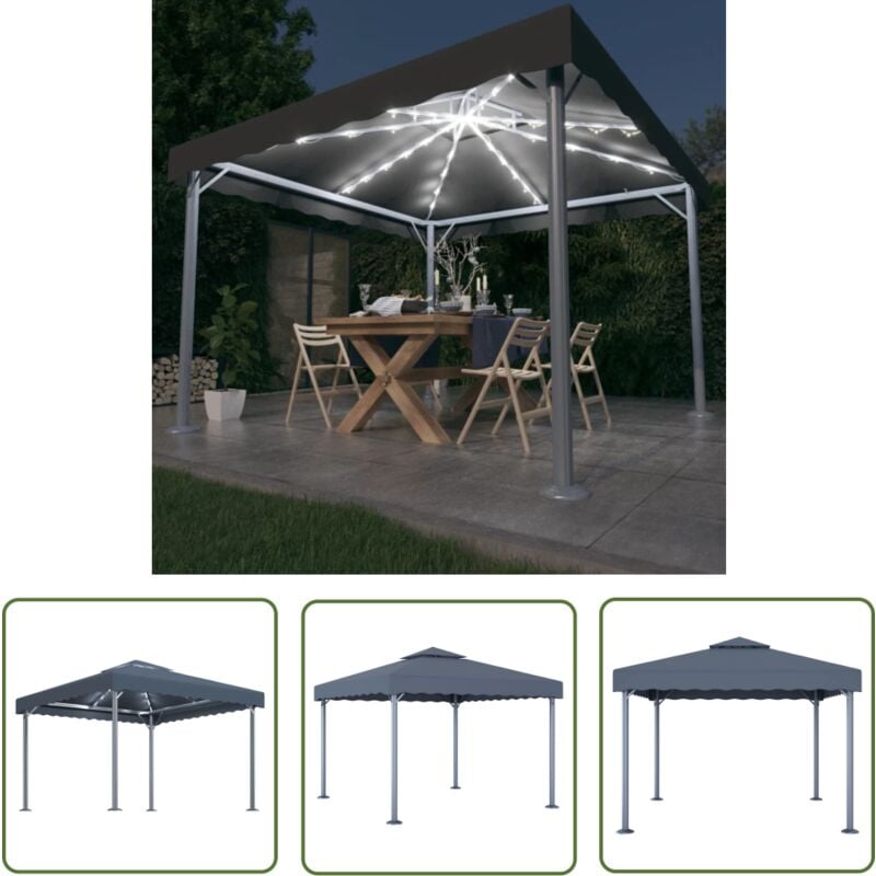 Pavillon mit LED-Lichterkette 300x300 cm Anthrazit Aluminium - Pavillon - Gartenzelt - Außenbereich - Beleuchtung - Solarbetriebene Beleuchtung - The
