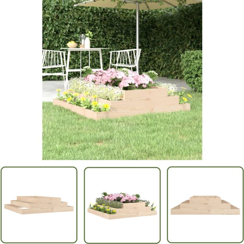 The Living Store - Pflanzkübel 110x110x27 cm Massivholz Kiefer - Holzpflanze - Hochbeet - Blumenerde - Gartenmöbel - Pflanztopf