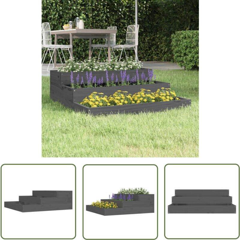 The Living Store - Pflanzkübel Grau 78x78x27 cm Massivholz Kiefer - Holzpflanze - Hochbeet - Blumenerde - Gartendekoration - Pflanztopf