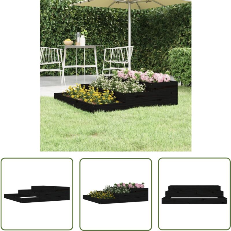 The Living Store Pflanzkübel Schwarz 107x107x27 cm Massivholz Kiefer - Holzpflanze - Hochbeet - Blumenerde - Gartendeko - Pflanzkasten