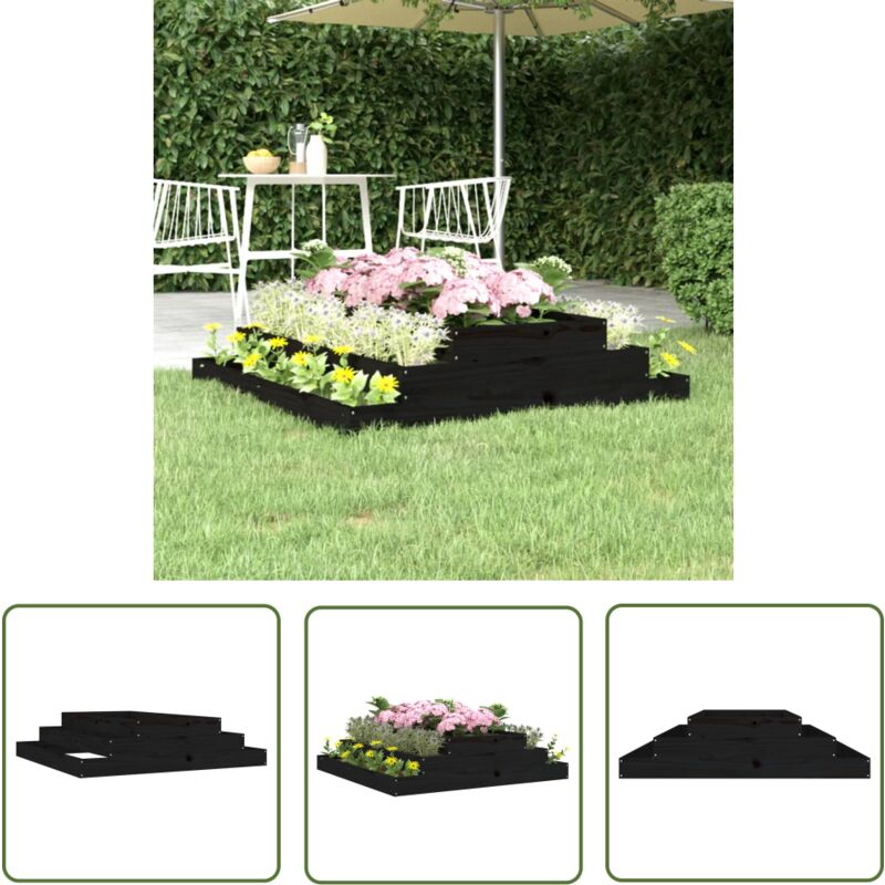 The Living Store - Pflanzkübel Schwarz 110x110x27 cm Massivholz Kiefer - Holzpflanze - Hochbeet - Blumenerde - Gartendekoration - Pflanzgefäß