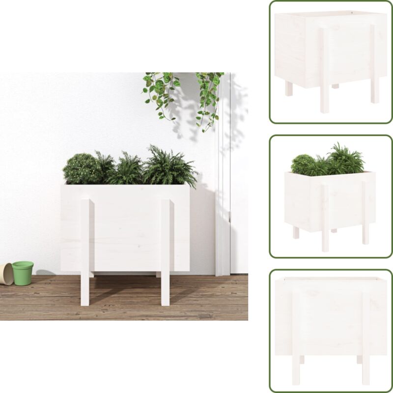 The Living Store - Pflanzkübel Weiß 62x50x57 cm Massivholz Kiefer - Holzpflanzetopf - Kübel Weiß - Gartendeko - Blumenerde - Pflegeleicht