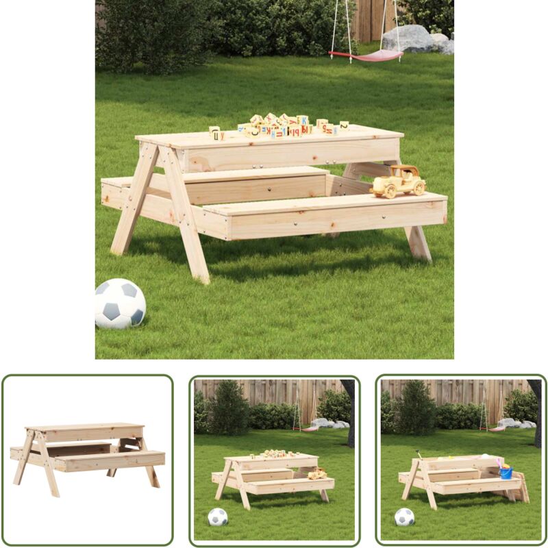 Picknicktisch mit Sandkasten für Kinder Massivholz Kiefer - Kindergartenmöbel - Spielplatzmöbel - Holzspielzeug - Outdoorspiele - Sandkasten - The