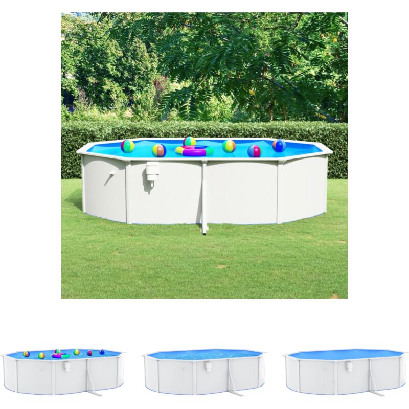 The Living Store Pool mit Stahlwand Oval 490x360x120 cm Weiß - Pools