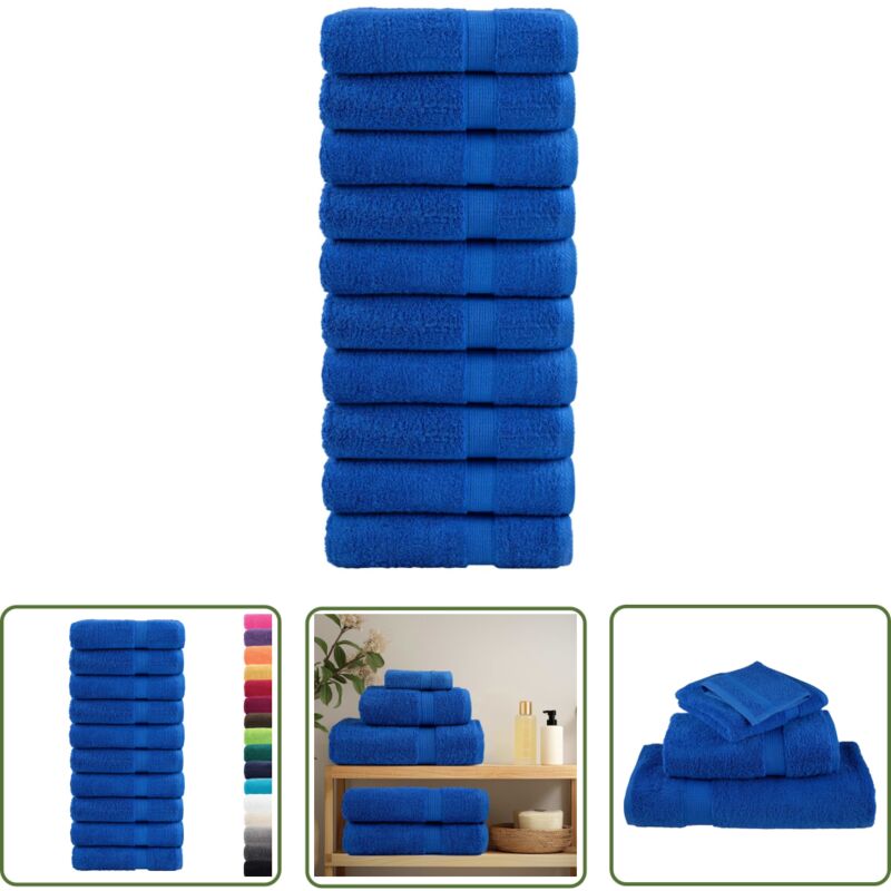 The Living Store - Premium-Handtücher solund 10 Stk. Blau 50x100cm 600 g/m² - Baumwolle - Handtücher - Badezimmertextilien - Blau - Waschen