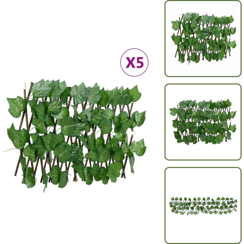 The Living Store - Rankgitter mit Künstlichem Weinlaub 5 Stk. Erweiterbar 180x20cm - Rankgitter - Gartenzäune - Sichtschutz - Kunstpflanzen