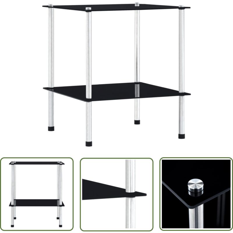 Regal mit 2 Ablagen Schwarz 40x40x47 cm Hartglas - Glastürken - Vitrine Schwarz - Regal Aus Glas - Sideboard - Deko Regal - The Living Store