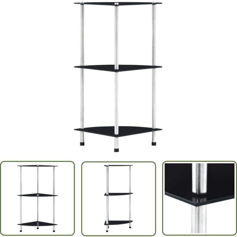 The Living Store - Regal mit 3 Ablagen Schwarz 30x30x67 cm Hartglas - Glasregal - Schwarzes Regal - Regal Mit 3 Ablagen - Bücherregal - Deko Regal