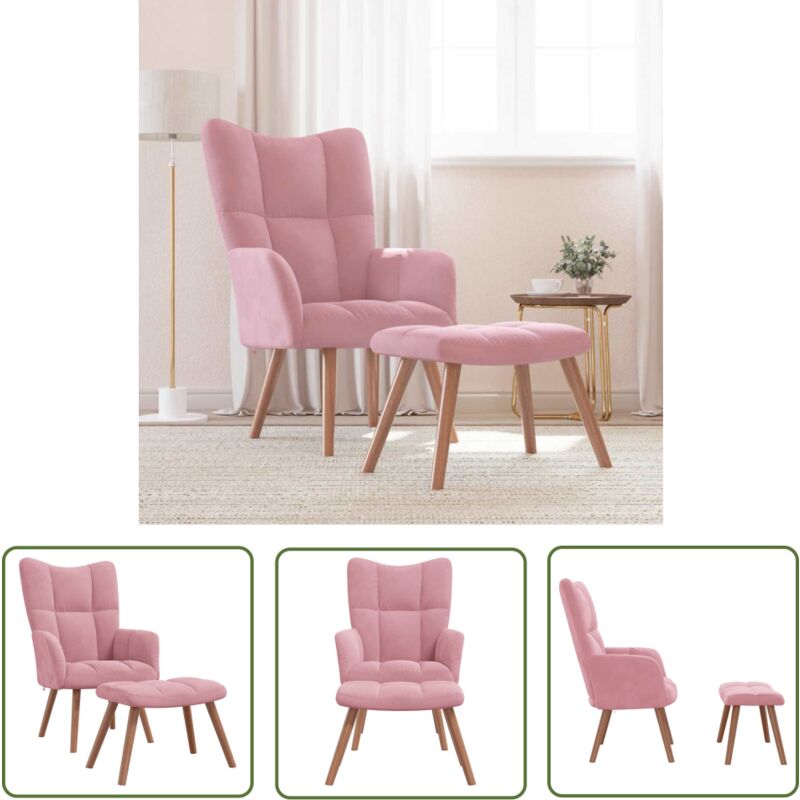 The Living Store - Relaxsessel mit Hocker Rosa Samt - Sessel - Samt Sessel - Rosa Sessel - Wohnraum Dekoration - Lounge Sessel