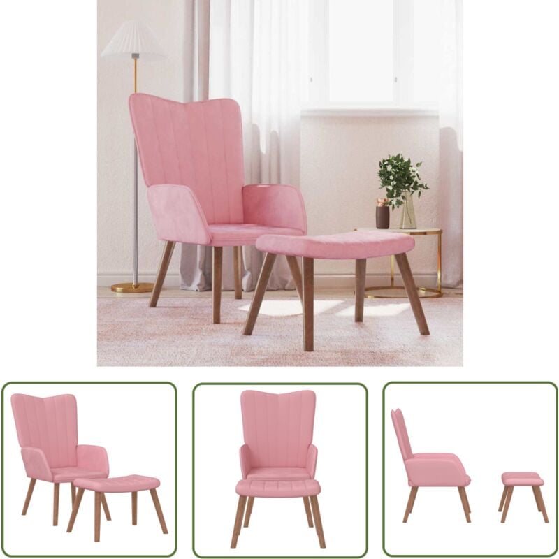 The Living Store - Relaxsessel mit Hocker Rosa Samt - Sessel - Samt Sessel - Rosa Sessel - Wohnraum Möbel - Lounge Chair