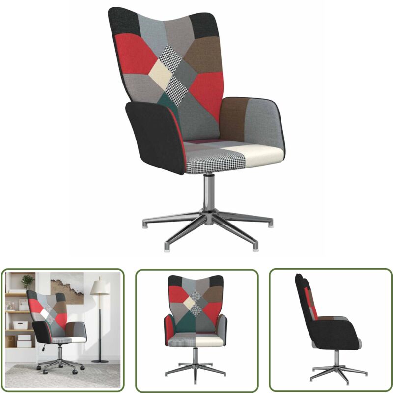 The Living Store Relaxsessel Patchwork Stoff - Sessel - Wohnzimmersessel - Relaxsessel - Drehsessel - Patchwork Sessel