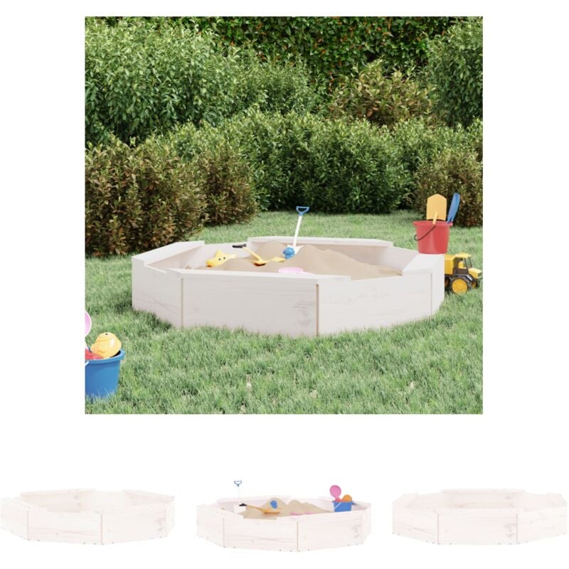 The Living Store - Sandkasten mit Sitzen Weiß Achteck Massivholz Kiefer - Sandkästen - Weiß