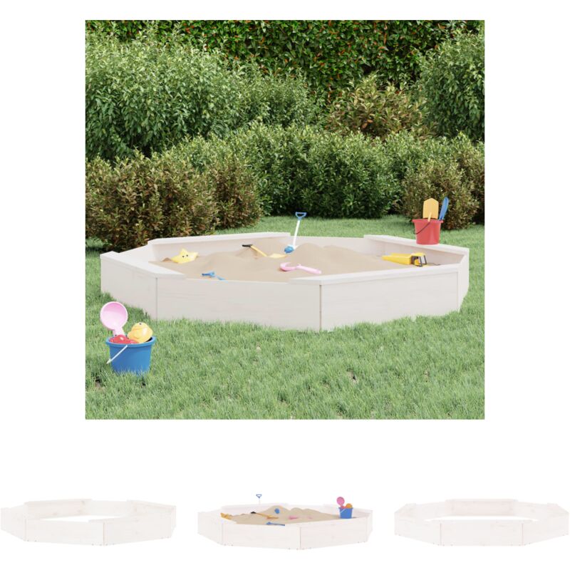 The Living Store - Sandkasten mit Sitzen Weiß Achteck Massivholz Kiefer - Sandkästen - Weiß