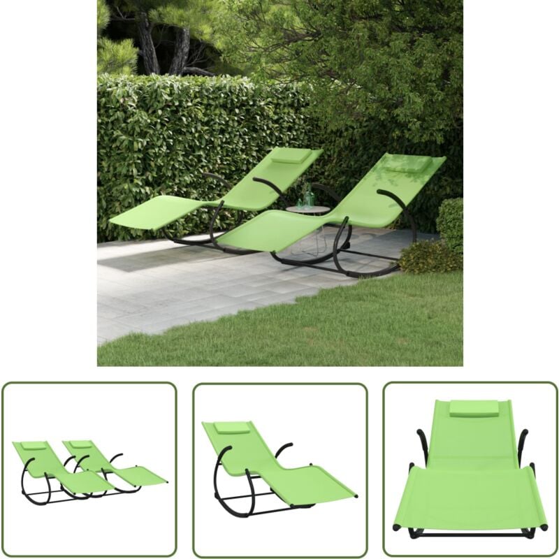 The Living Store - Schaukelliegen 2 Stk. Grün Stahl und Textilene - Gartenstuhl - Liege - Outdoor Möbel - Balkonmöbel - Sonnenschirm