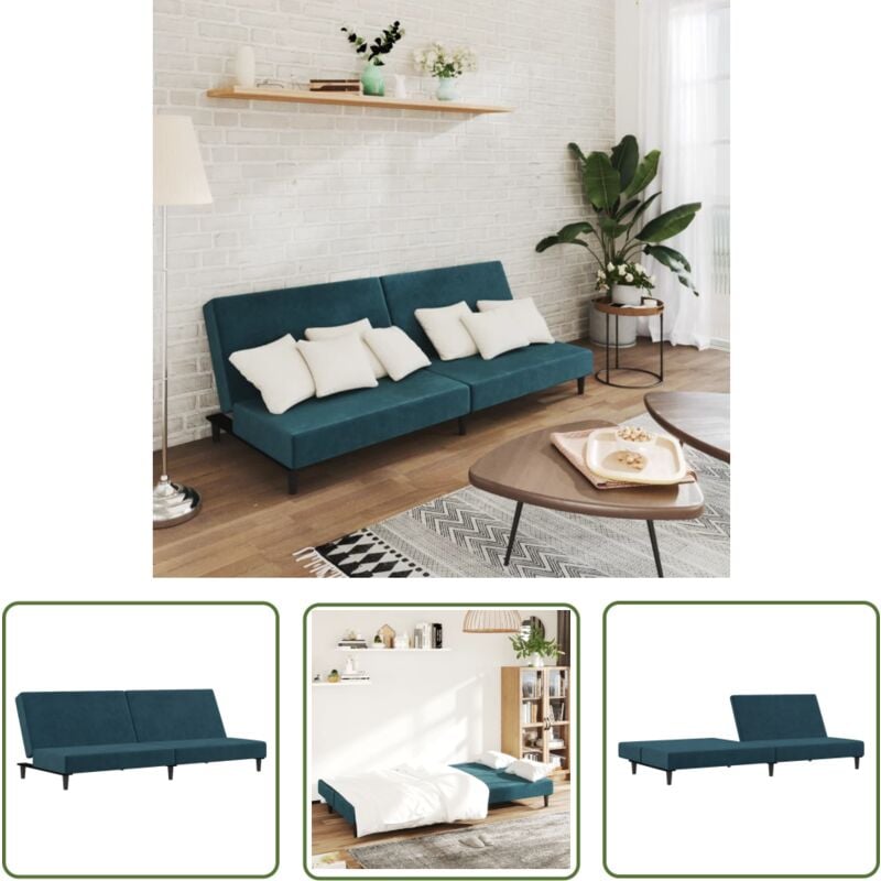 The Living Store - Schlafsofa 2-Sitzer Blau Samt - Samtsofa - Schlafsofa - Gästebett - Wohnraumgestaltung - Gemütliches Sofa