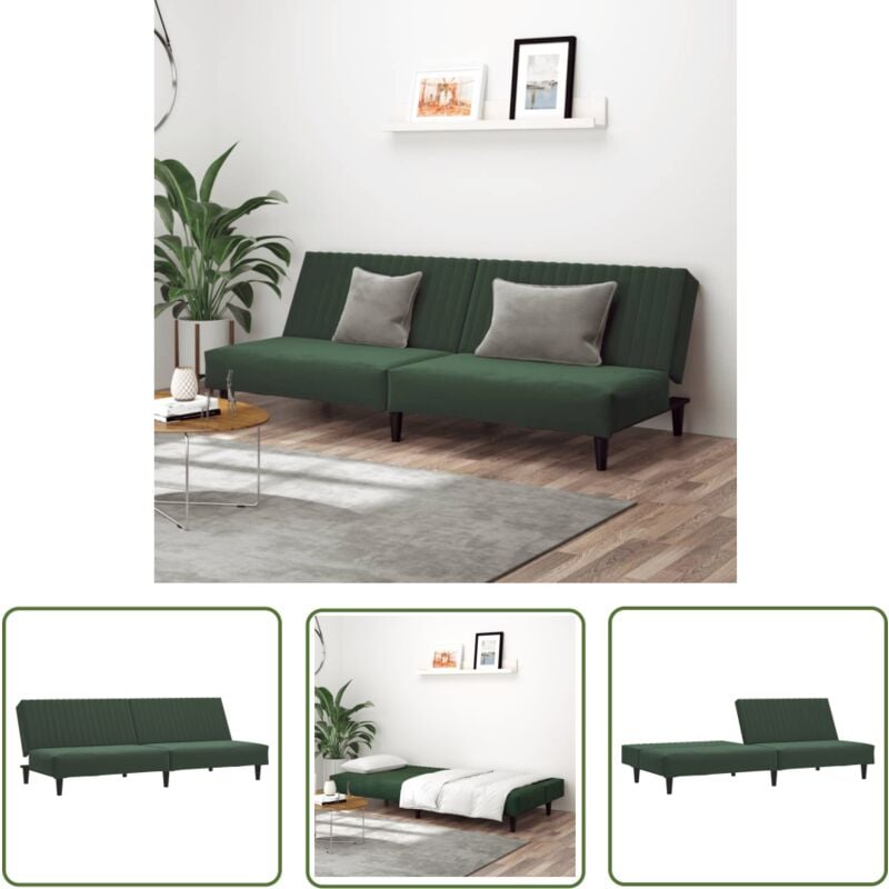 The Living Store - Schlafsofa 2-Sitzer Dunkelgrün Samt - Samtsofa - Schlafsofa - Gästebett - Wohnzimmersofa - Couch