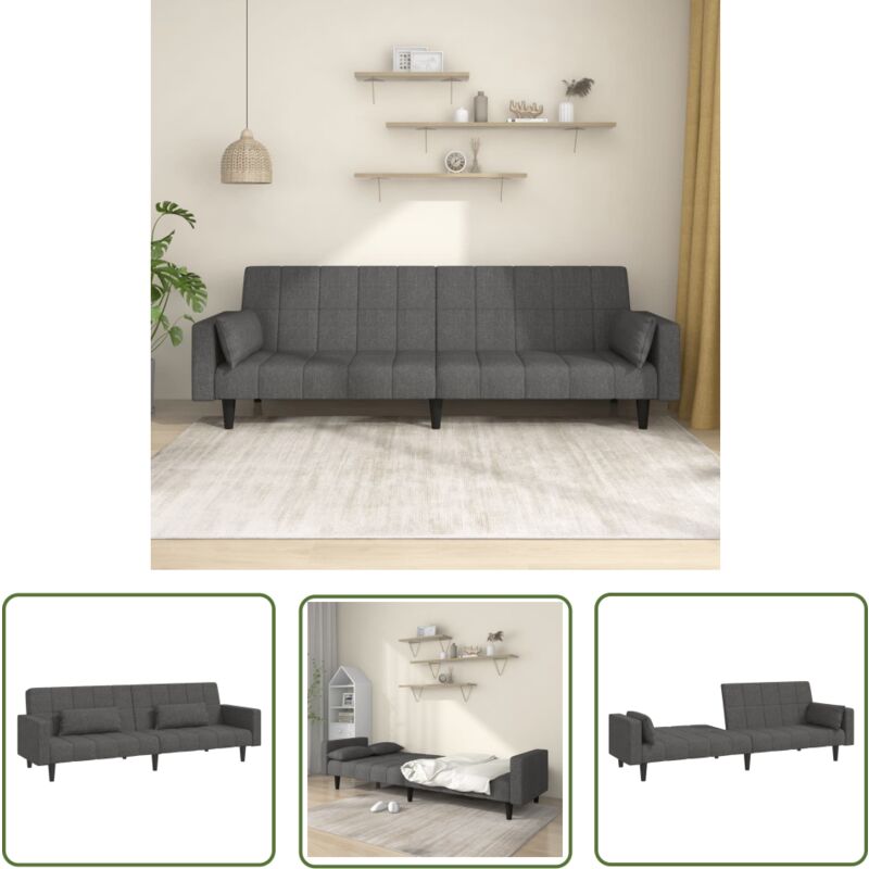 The Living Store - Schlafsofa 2-Sitzer mit 2 Kissen Dunkelgrau Stoff - Schlafsofa - Couchsofa - Gästebett - Wohnraumgestaltung - Gemütlich