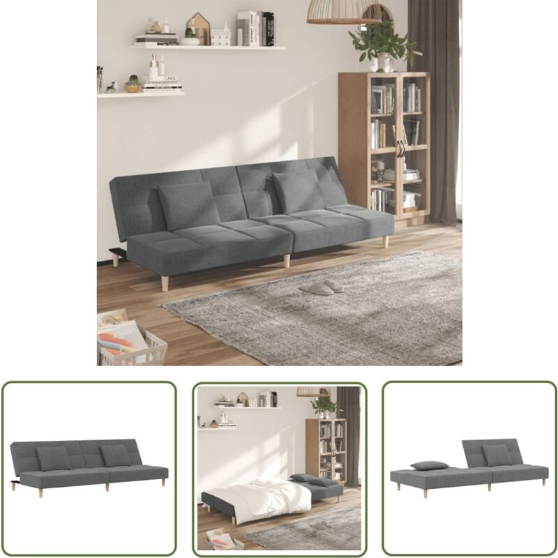 The Living Store - Schlafsofa 2-Sitzer mit 2 Kissen Dunkelgrau Stoff - Schlafsofa - Couchtisch - Wohnraumgestaltung - Gästezimmer - Kleines Apartment