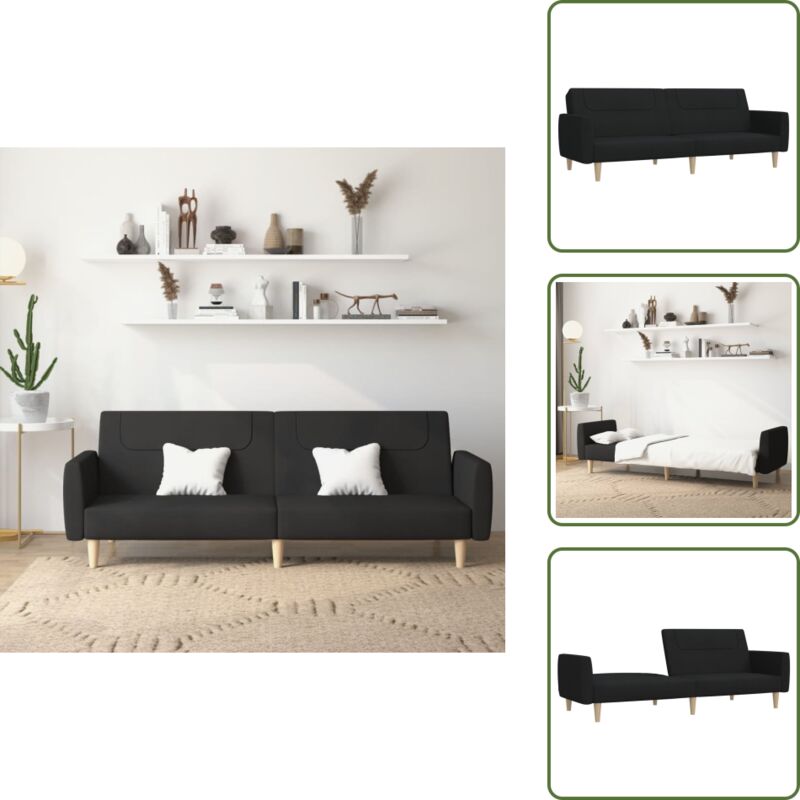 Schlafsofa 2-Sitzer Schwarz Stoff - Schlafsofa - Couchtisch - Wohnraumgestaltung - Gästezimmer - Kleines Apartment - The Living Store