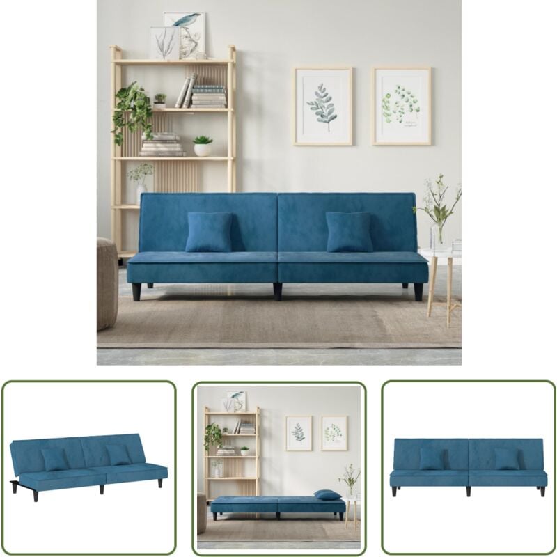 Schlafsofa Blau Samt - Samtsofa - Schlafsofa - Gästebett - Wohnzimmersofa - Sofa Blau - The Living Store