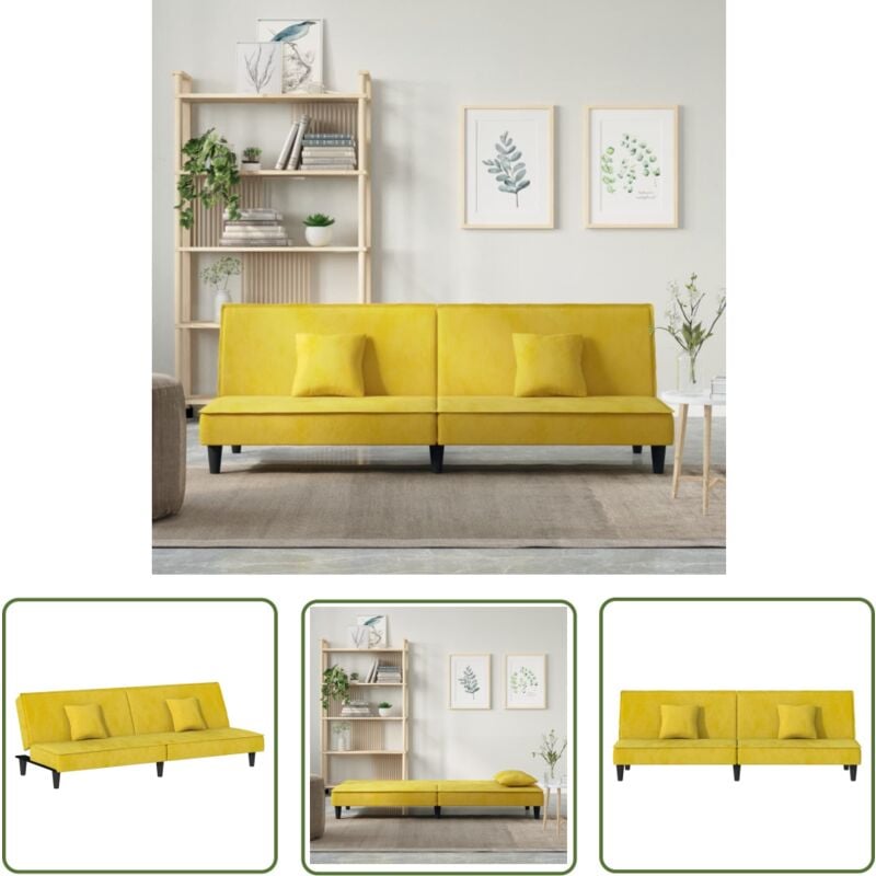 Schlafsofa Gelb Samt - Samtsofa - Schlafsofa - Gästebett - Wohnzimmersofa - Sofa Mit Betfunktion - The Living Store