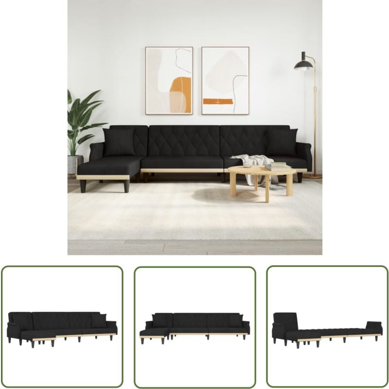 The Living Store - Schlafsofa in L-Form Schwarz 271x140x70 cm Samt - Samtsofa - Schlafsofa - Wohnlandschaft - Ecksofa - Gästebett