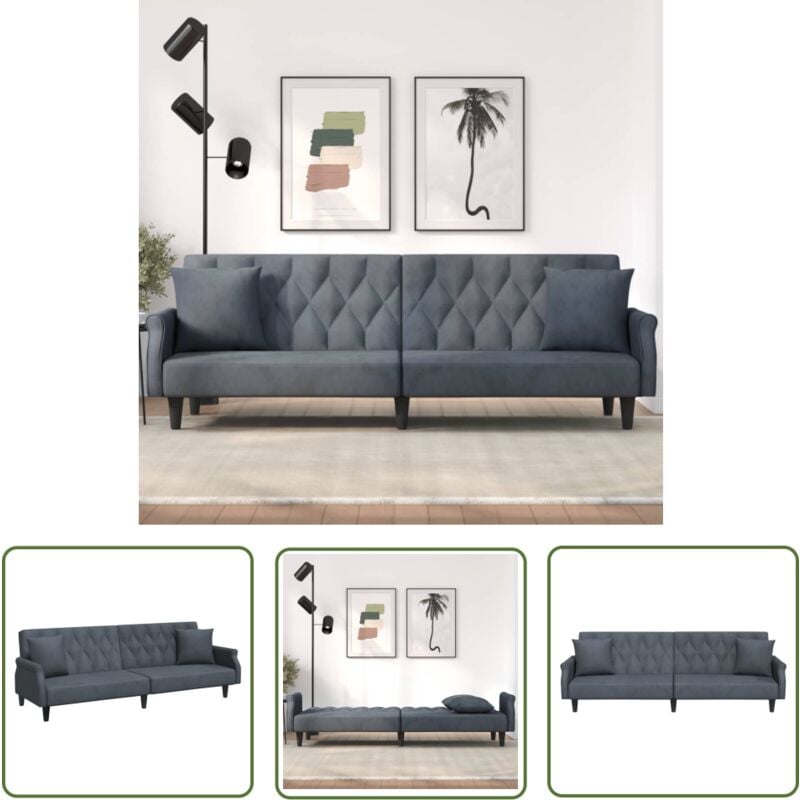Schlafsofa mit Armlehnen Dunkelgrau Samt - Samtsofa - Schlafsofa - Wohnlandschaft - Gästebett - Sofa Bett - The Living Store