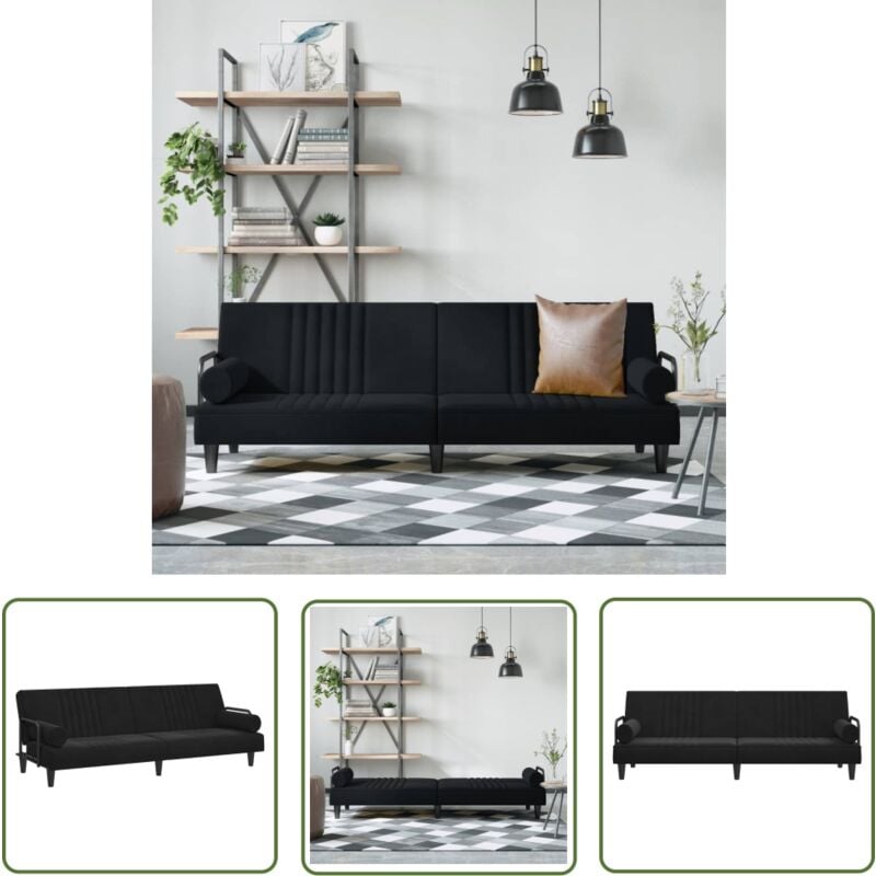 Schlafsofa mit Armlehnen Schwarz Samt - Samtsofa - Schlafsofa - Gästebett - Wohnzimmersofa - Sofa Mit Auszug - The Living Store