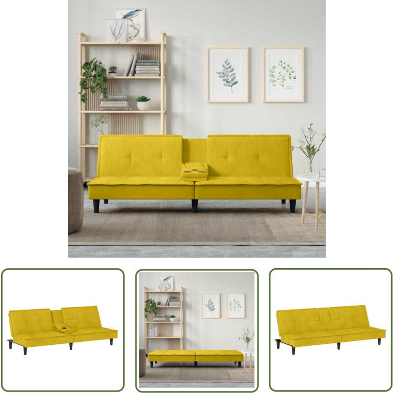 The Living Store - Schlafsofa mit Getränkehaltern Gelb Samt - Sofa - Schlafsofa - Gästebett - Wohnzimmersofa - Samtsofa