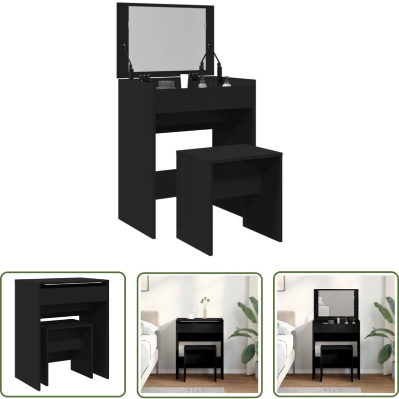 Schminktisch mit Hocker Schwarz 60x40x113,5 cm - Schminktisch - Kosmetikschrank - Schreibtisch - Badezimmermöbel - Schwarzer Schminktisch - The
