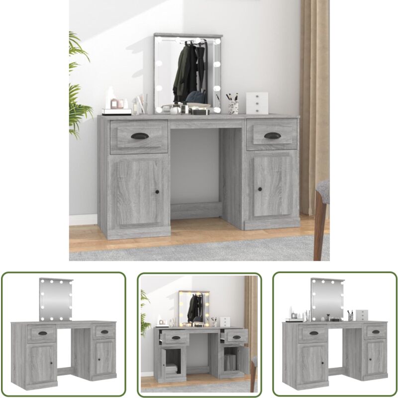 Schminktisch mit LED-Leuchten Grau Sonoma 130x50x132,5 cm - Schminktisch - Kosmetikschreibtisch - LED-Beleuchtung - Grau - Sonoma - The Living Store