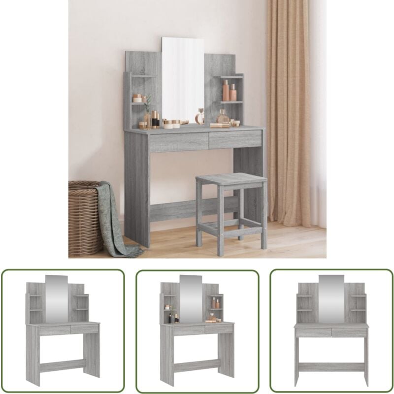 The Living Store Schminktisch mit Spiegel Grau Sonoma 96x39x142 cm - Schminktisch - Kosmetikschrank - Makeup Tisch - Badezimmermöbel - Grau Sonoma