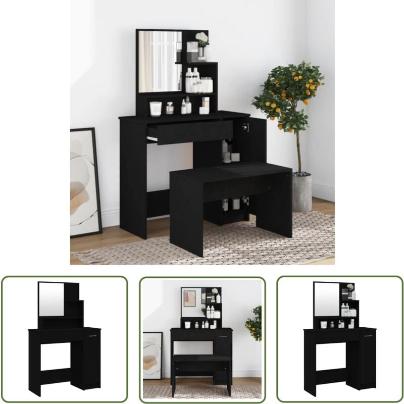 The Living Store Schminktisch mit Spiegel Schwarz 86,5x35x136 cm - Schminktisch - Kosmetikschrank - Spiegelkommode - Badezimmermöbel - Makeup Tisch