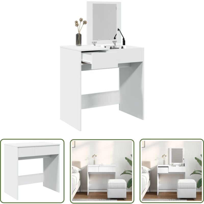 The Living Store - Schminktisch mit Spiegel Weiß 73x46,5x120 cm - Schminktisch - Kosmetiktresore - Schreibtisch - Makeup Tisch - Badezimmermöbel