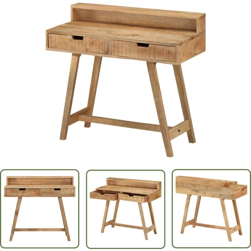 The Living Store - Schreibtisch 100x45x90 cm Raues Massives Mangoholz - Holz Schreibtisch - Schreibtisch Vintage - Mangoholz Schreibtisch - Bürotisch