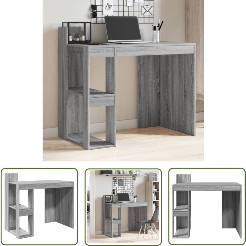 The Living Store - Schreibtisch Grau Sonoma 103,5x56,5x94 cm Holzwerkstoff - Bürotisch - Schreibtisch Grau - Schreibtisch Klein - Home Office