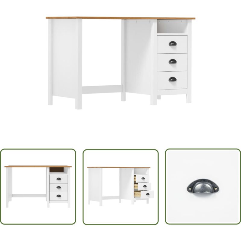 The Living Store Schreibtisch Hill mit 3 Schubladen 120x50x74 cm Kiefernholz - Schreibtisch - Kiefernholz Schreibtisch - Home Office Möbel