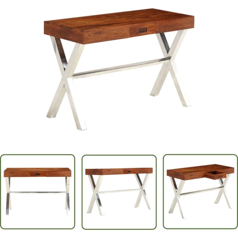 The Living Store - Schreibtisch Massivholz mit Honigfarbenem Finish 110x50x76 cm - Holz Schreibtisch - Esstisch - Home Office - Retro Schreibtisch