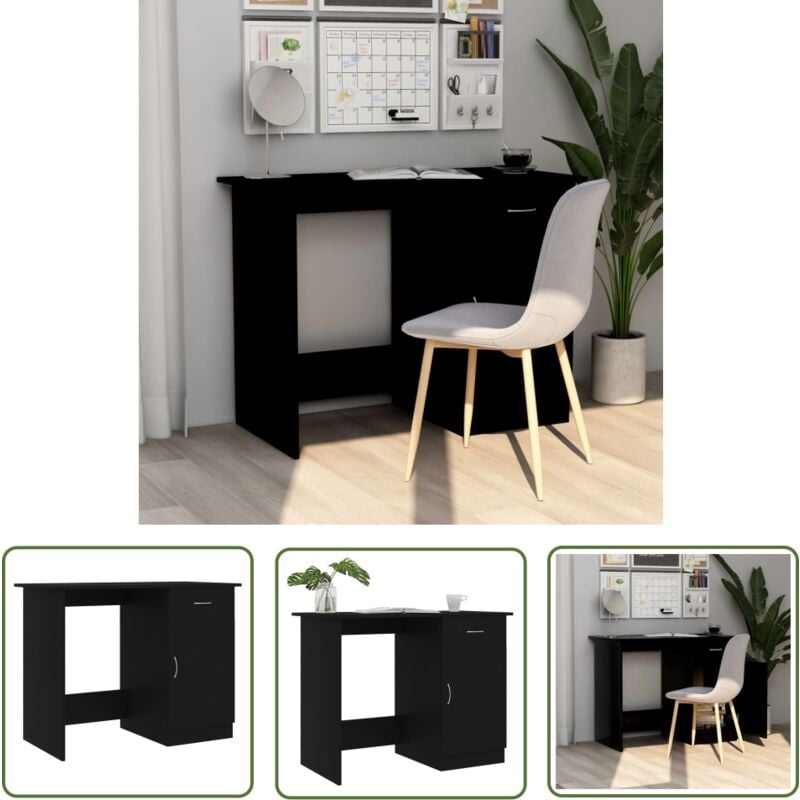 The Living Store - Schreibtisch Schwarz 100x50x76 cm Holzwerkstoff - Schreibtisch - Holzwerkstoff Schreibtisch - Schwarzer Schreibtisch - Bürostuhl