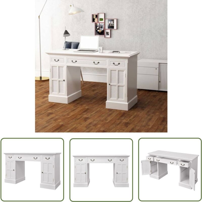 The Living Store Schreibtisch Sekretär Weiß 140 x 48 x 80 cm - Bürostuhl - Schreibtisch - Holz Möbel - Weiße Möbel - Wohnzimmermöbel