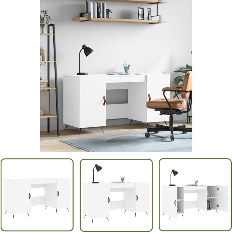 The Living Store - Schreibtisch Weiß 140x50x75 cm Holzwerkstoff - Schreibtisch - Bürotisch - Home Office - Weißer Schreibtisch - Schreibtisch Mit