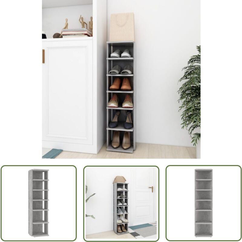The Living Store - Schuhschrank Betongrau 27,5x27x102 cm Holzwerkstoff - Schuhschrank - Schuhregal - Garderobe - Aufbewahrung - Eingangsbereich