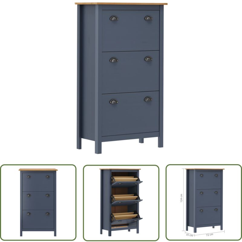 The Living Store - Schuhschrank Hill Grau 72x35x124 cm Massivholz Kiefer - Schuhschrank - Schrank Für Schuhe - Schuhregal - Garderobe