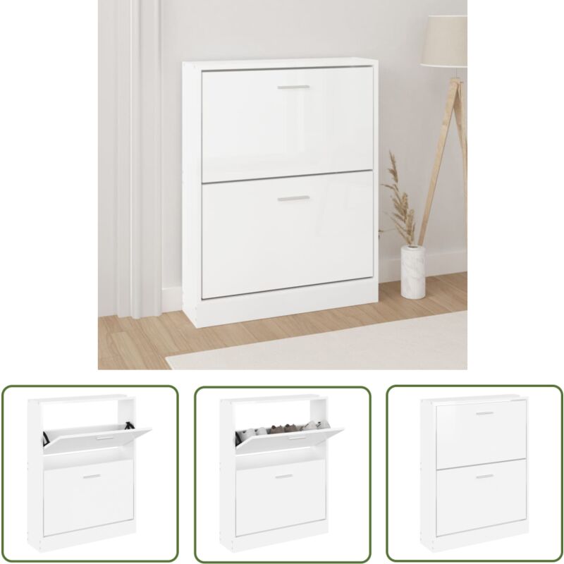 The Living Store - Schuhschrank Hochglanz-Weiß 59x17x81 cm Holzwerkstoff - Schuhschrank - Holzwerkstoff - Weiß - Garderobe - Schrank