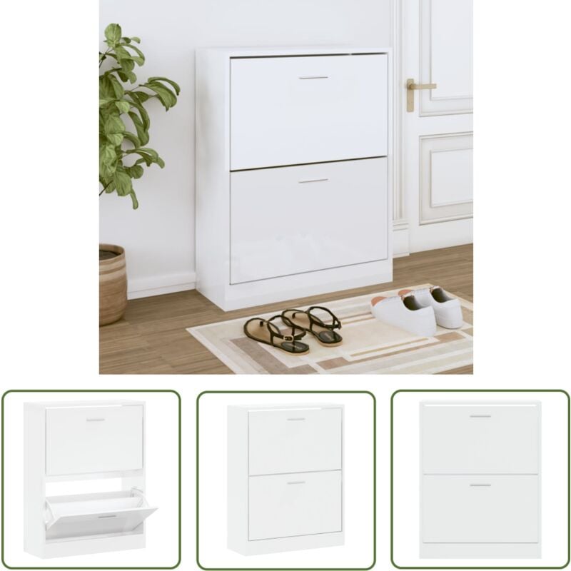 The Living Store - Schuhschrank Hochglanz-Weiß 63x24x81 cm Holzwerkstoff - Schuhschrank - Schrank - Schuhorganisation - Garderobe - Einbauschrank
