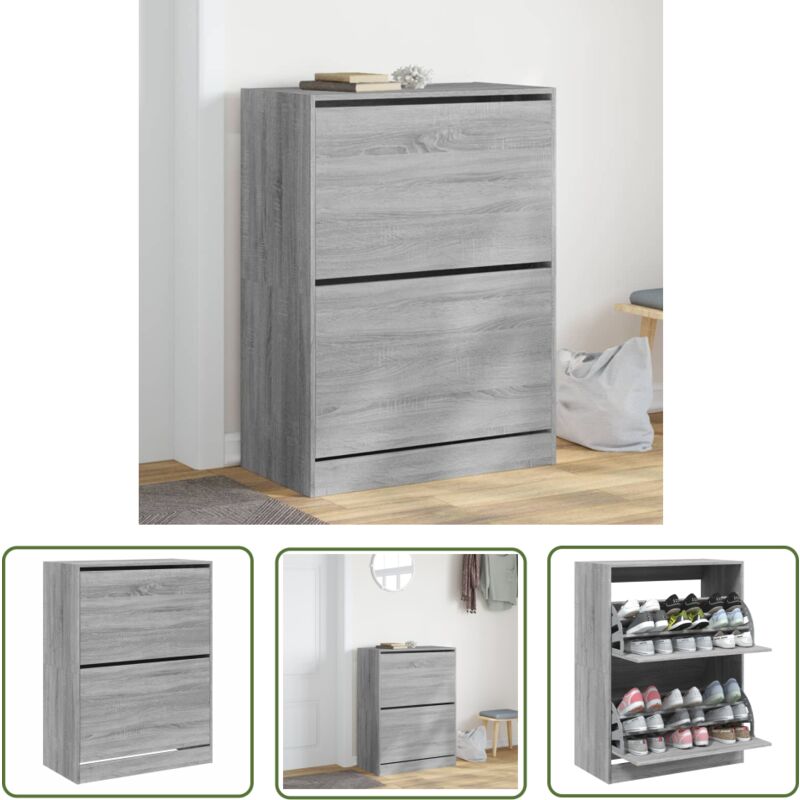 The Living Store - Schuhschrank mit 2 Klappen Grau Sonoma 80x42x108 cm - Schuhschrank - Schuhregal - Schuhorganisation - Garderobe