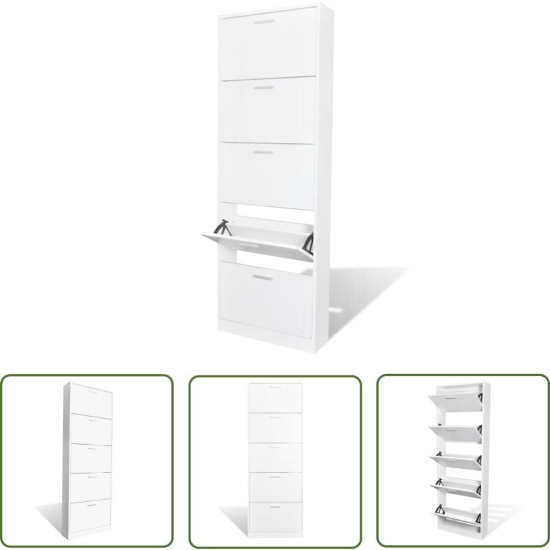 The Living Store - Schuhschrank mit 5 Schuhkippern Weiß Holz - Schuhschrank - Schuhregal - Aufbewahrung - Organisation - Garderobe