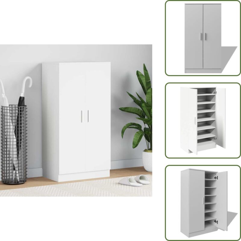 The Living Store - Schuhschrank mit 7 Fächern Weiß - Schuhschrank - Weißer Schuhschrank - Schranksystem - Schuhregal - Garderobe