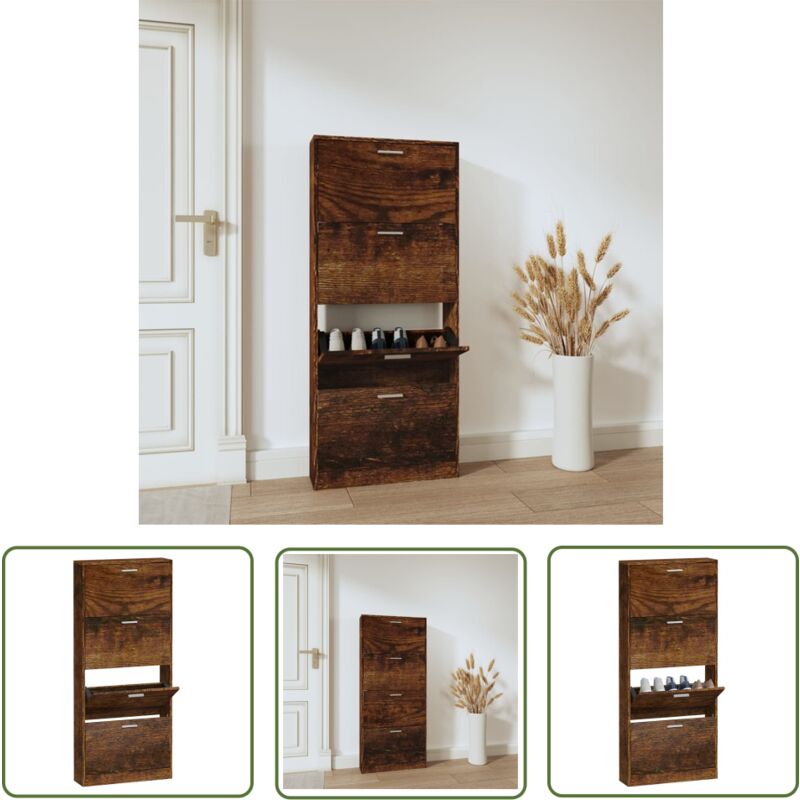 The Living Store - Schuhschrank Räuchereiche 59x17x150 cm Holzwerkstoff - Schuhschrank - Holzwerkstoff - Schulaufbewahrung - Garderobe