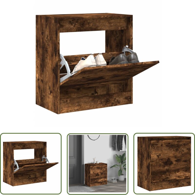 The Living Store - Schuhschrank Räuchereiche 60x34x63,5 cm Holzwerkstoff - Schuhschrank - Schrank Für Schuhe - Schuhregal - Holzwerkstoffmöbel